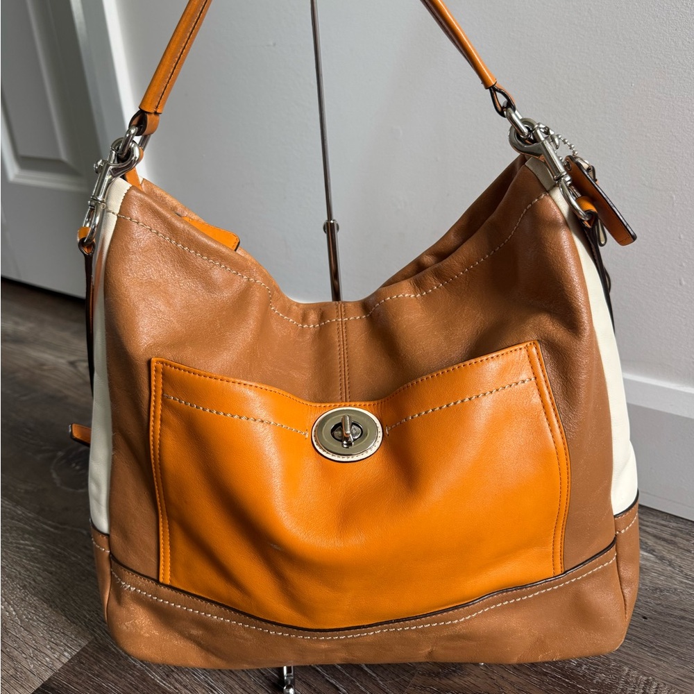 Coach Tan and Orange Leather Hobo Bag